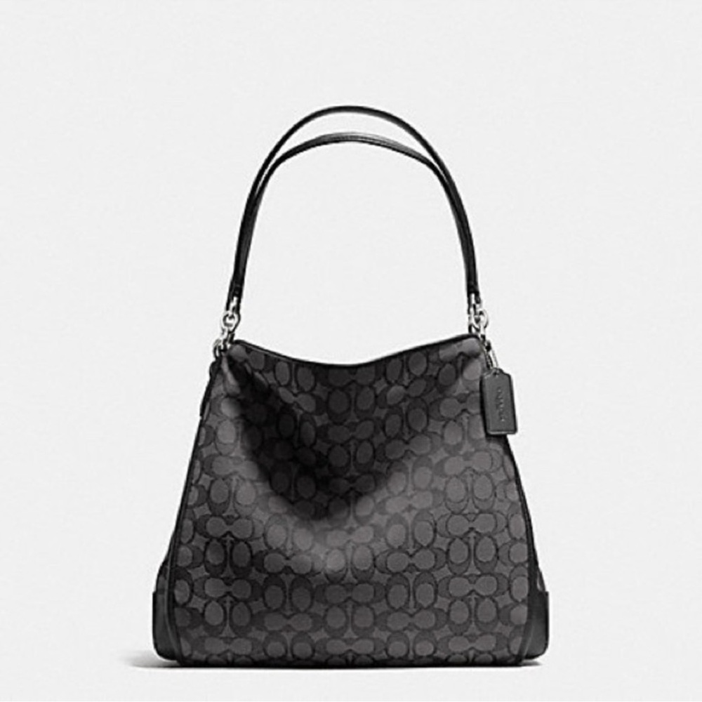 Coach Phoebe shoulder bag in smoke black signature outline jacquard canvas